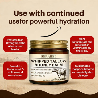 Serabel Whipped Tallow & Honey Balm - Grass-Fed Beef Tallow Moisturizer with Raw Honey for Deep Hydration, Dry & Sensitive Skin Care, 2 Oz Avelisse