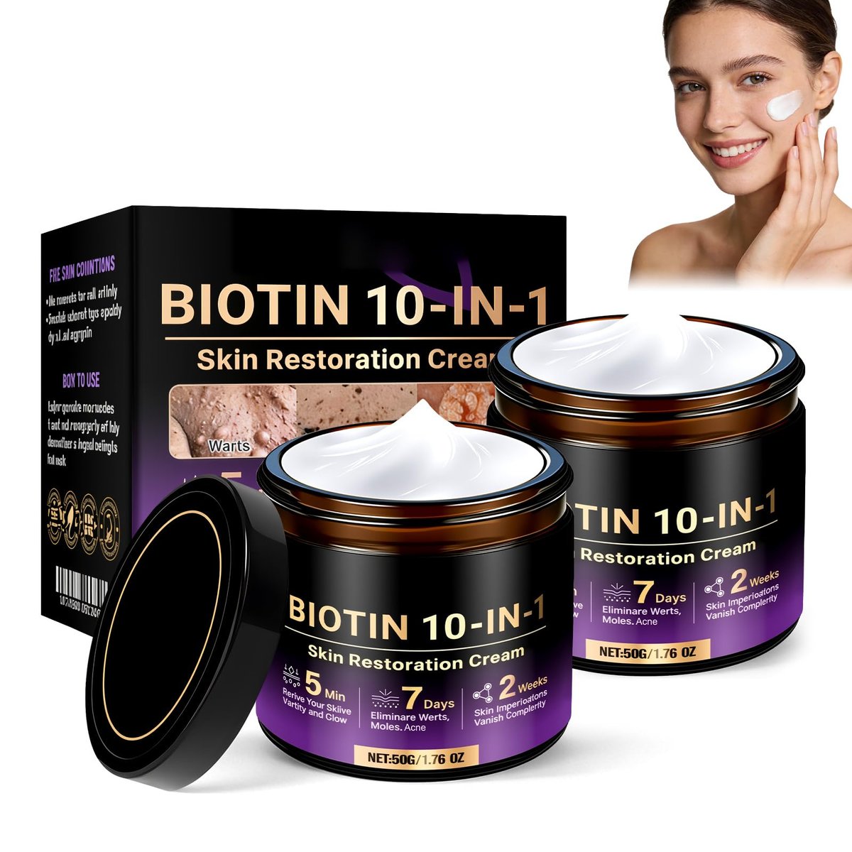 2Pcs Biotin 10-in-1 Skin Restoration Cream – Advanced Repair Lifting Facial Moisturizer with Natural Collagen for All Skin Types Avelisse