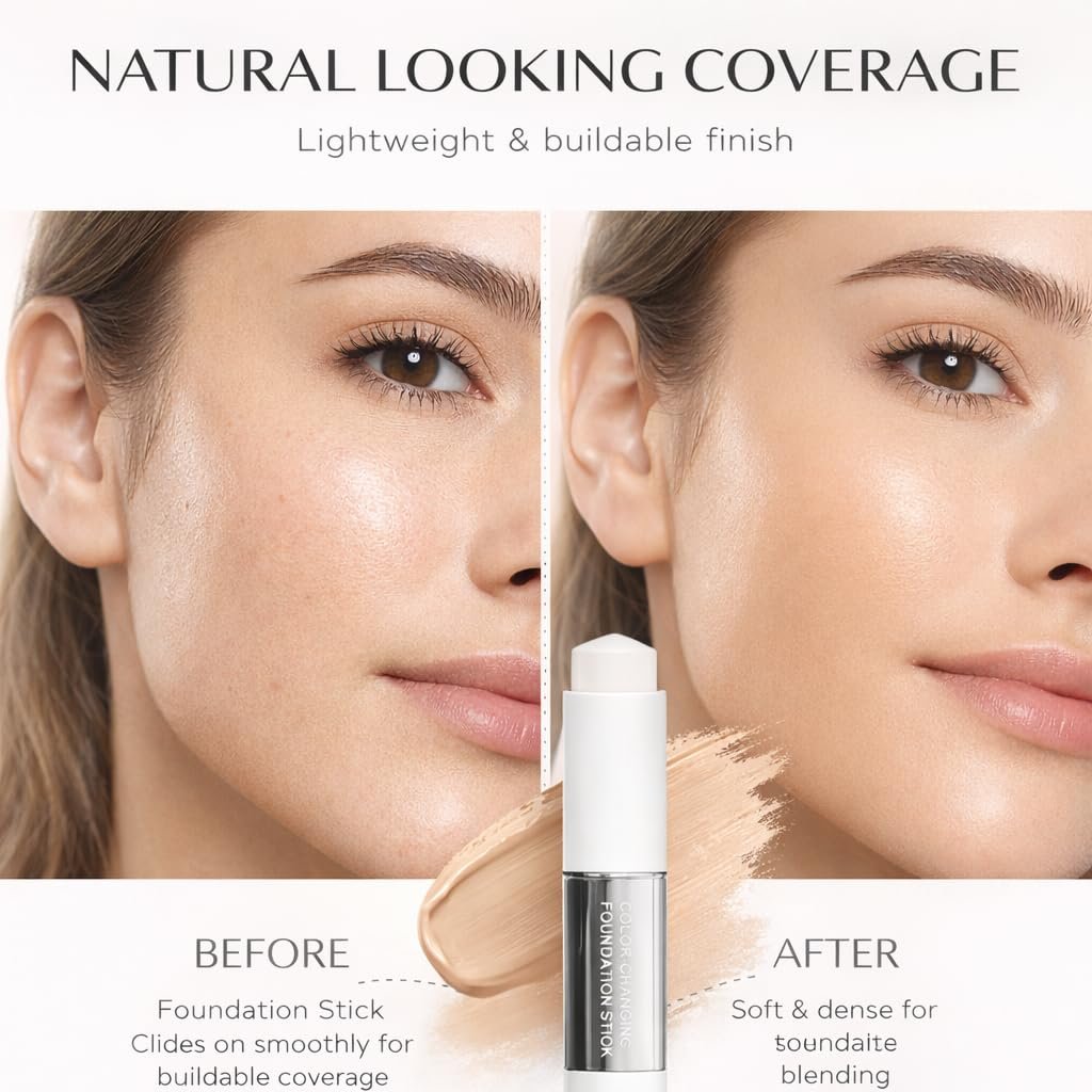DAISYTREE Korean Color Changing Foundation Stick - 3-in-1 Primer, Foundation & Concealer, Medium to Full Coverage, Self-Adjusting Skin Tone, Natural Finish - görsel 13