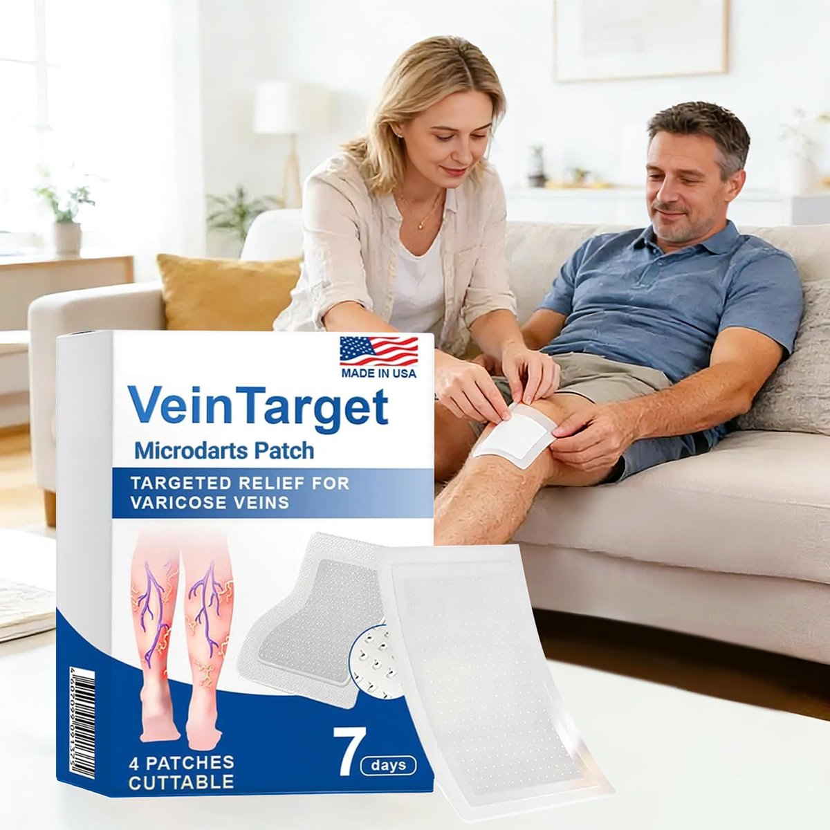 VeinTarget Microdarts Patch – Professional Varicose Veins Treatment for Legs, Natural Ingredients, All Skin Types (1 Pack) Avelisse