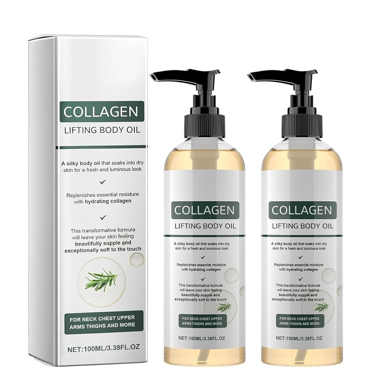 Nuckhuce Collagen Lifting Body Oil After Shower - 2-Pack Hydrating Anti-Aging Body Oil for Women & Men, Moisturizing & Smoothing, Lightweight Non-Greasy, 6.76 fl oz Total Avelisse