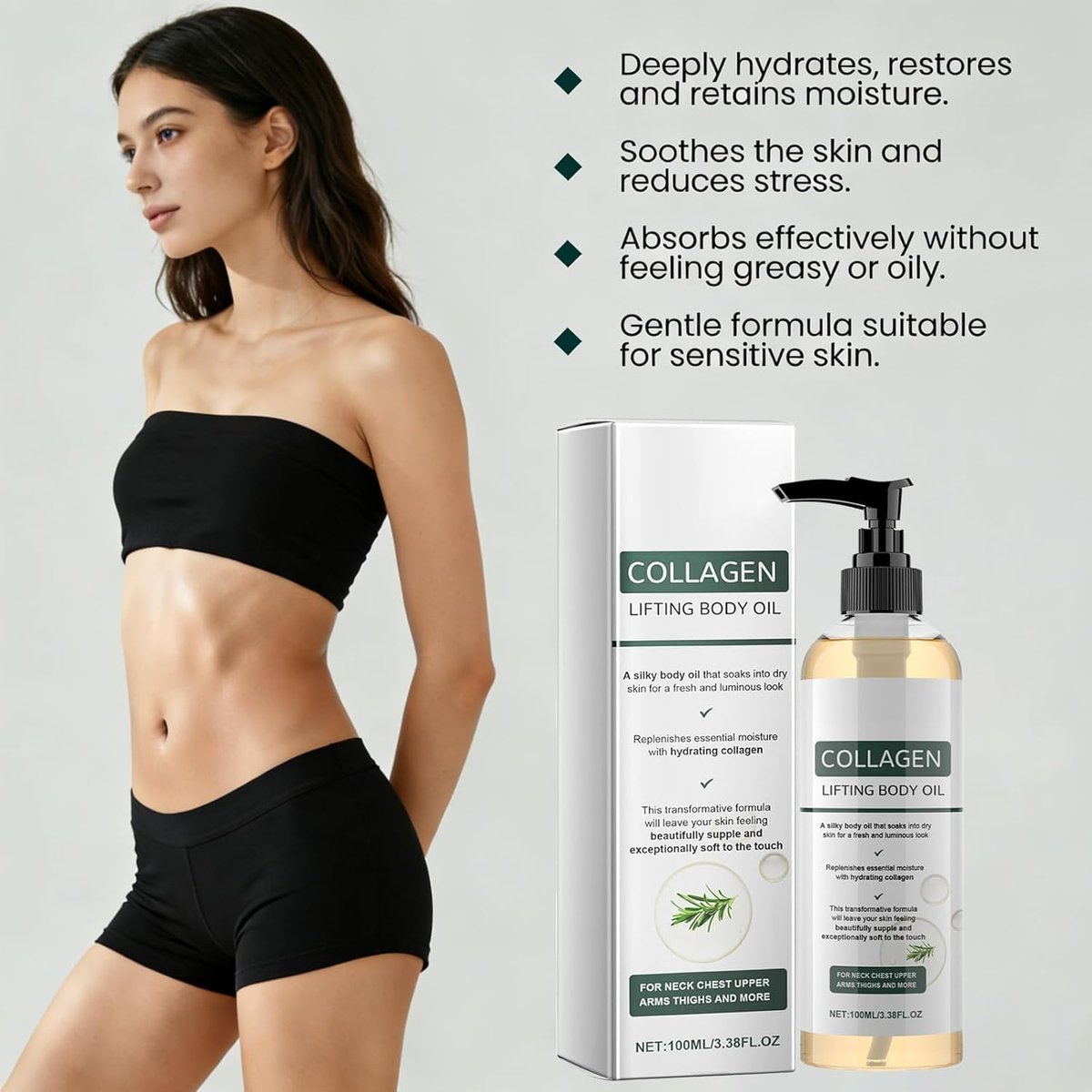 Nuckhuce Collagen Lifting Body Oil After Shower - 2-Pack Hydrating Anti-Aging Body Oil for Women & Men, Moisturizing & Smoothing, Lightweight Non-Greasy, 6.76 fl oz Total Avelisse