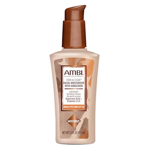 AMBI Even & Clear Facial Moisturizer SPF 30 – Daily Face Lotion for Uneven Skin Tone with Hyaluronic Acid, Vitamins C & E, Lightweight Sunscreen, No White Cast, For All Skin Types, 3.5 Fl Oz Avelisse