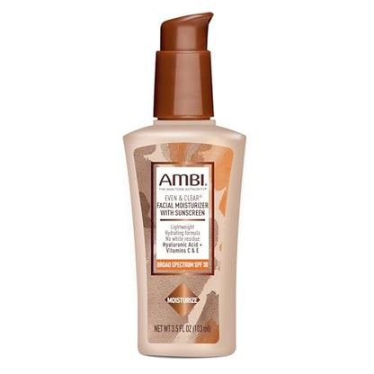AMBI Even & Clear Facial Moisturizer SPF 30 – Daily Face Lotion for Uneven Skin Tone with Hyaluronic Acid, Vitamins C & E, Lightweight Sunscreen, No White Cast, For All Skin Types, 3.5 Fl Oz Avelisse