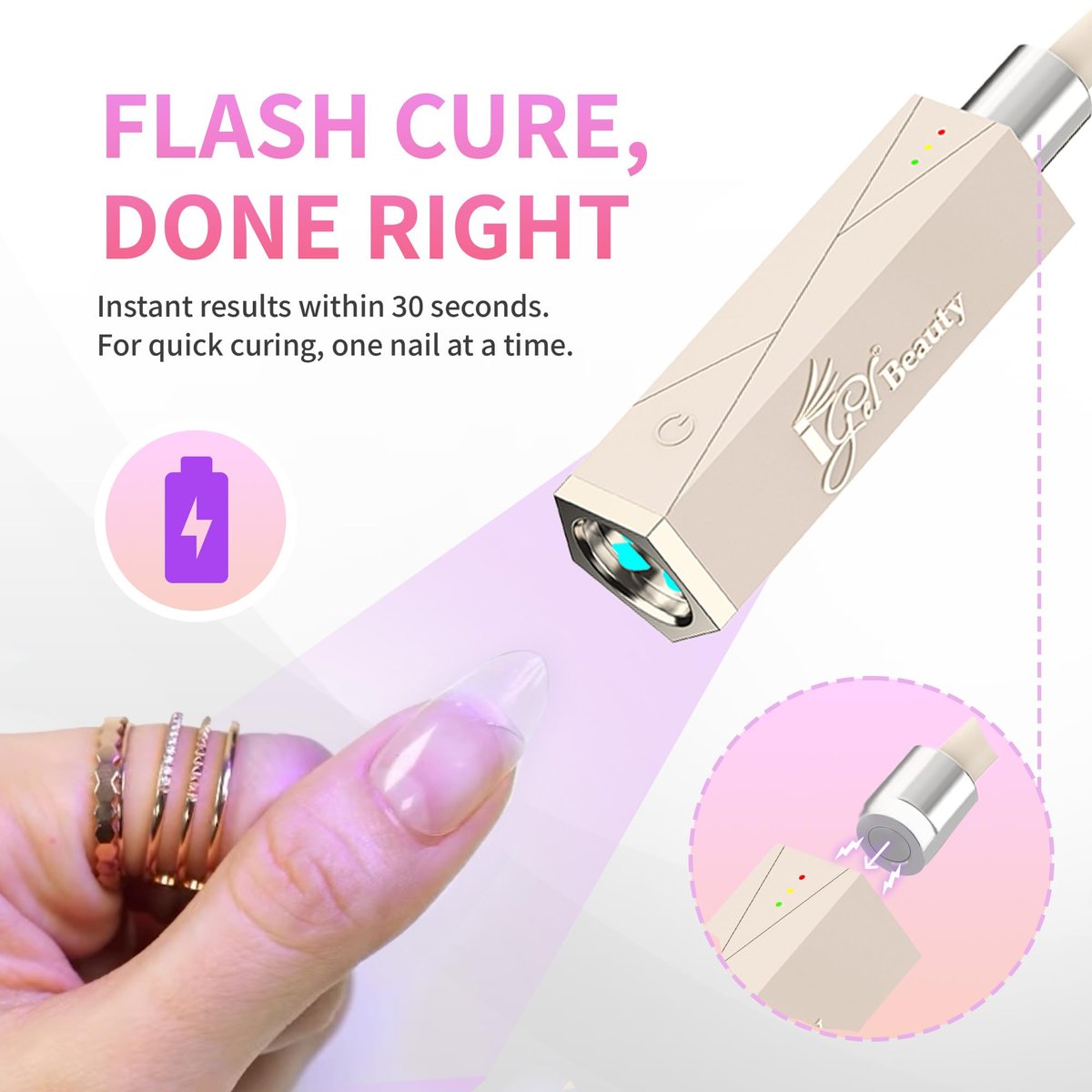 iGel Beauty PRO-X Mini LED Nail Lamp – Portable USB-C Rechargeable Flash Cure Light, Flexible Multi-Arm Design, Hands-Free Sensor, Cordless Nail Curing Lamp (Tan) Avelisse