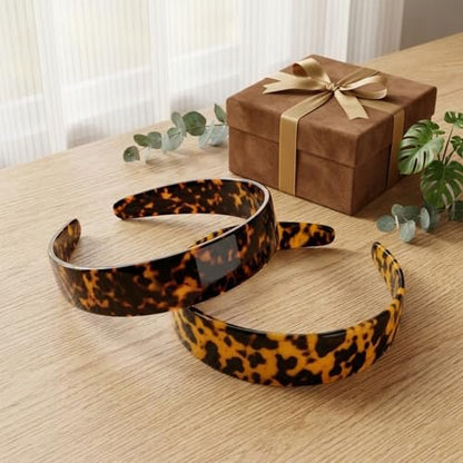 2-Pack Thick Tortoise Shell Headbands with Teeth – 1.5in Wide No-Slip Acetate Hairbands for Women, Retro Fashion Style for Daily Use (Dark & Yellowish Tortoiseshell) Avelisse