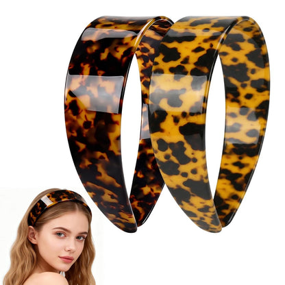 2-Pack Thick Tortoise Shell Headbands with Teeth – 1.5in Wide No-Slip Acetate Hairbands for Women, Retro Fashion Style for Daily Use (Dark & Yellowish Tortoiseshell) Avelisse