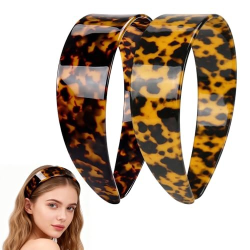 2-Pack Thick Tortoise Shell Headbands with Teeth – 1.5in Wide No-Slip Acetate Hairbands for Women, Retro Fashion Style for Daily Use (Dark & Yellowish Tortoiseshell) Avelisse