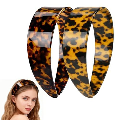 2-Pack Thick Tortoise Shell Headbands with Teeth – 1.5in Wide No-Slip Acetate Hairbands for Women, Retro Fashion Style for Daily Use (Dark & Yellowish Tortoiseshell) Avelisse