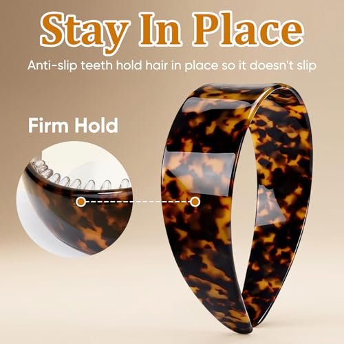 2-Pack Thick Tortoise Shell Headbands with Teeth – 1.5in Wide No-Slip Acetate Hairbands for Women, Retro Fashion Style for Daily Use (Dark & Yellowish Tortoiseshell) Avelisse