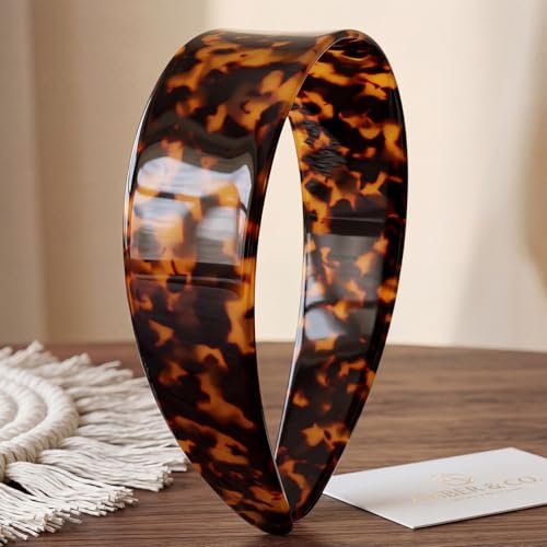 2-Pack Thick Tortoise Shell Headbands with Teeth – 1.5in Wide No-Slip Acetate Hairbands for Women, Retro Fashion Style for Daily Use (Dark & Yellowish Tortoiseshell) Avelisse