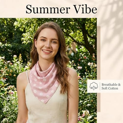 3 PCS Floral Hair Bandanas for Women - Boho Head Wraps Daisy Print Chiffon Scarf with Ties - Fashion Beach Hair Accessories for Thin Thick Curly Hair
