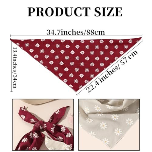3 PCS Floral Hair Bandanas for Women - Boho Head Wraps Daisy Print Chiffon Scarf with Ties - Fashion Beach Hair Accessories for Thin Thick Curly Hair - görsel 4