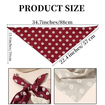 3 PCS Floral Hair Bandanas for Women - Boho Head Wraps Daisy Print Chiffon Scarf with Ties - Fashion Beach Hair Accessories for Thin Thick Curly Hair