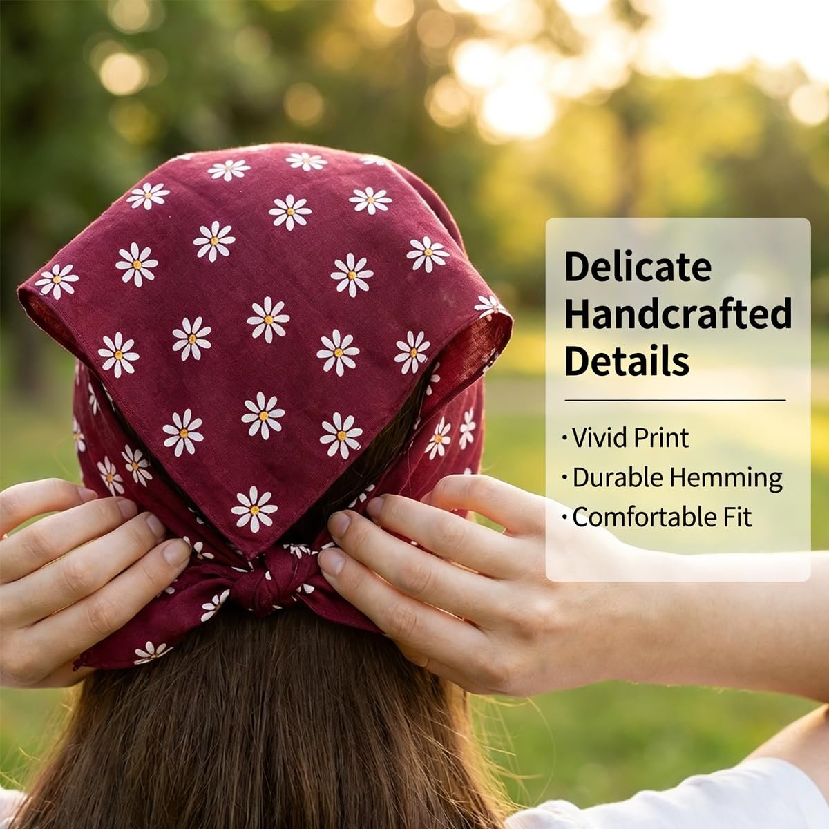 3 PCS Floral Hair Bandanas for Women - Boho Head Wraps Daisy Print Chiffon Scarf with Ties - Fashion Beach Hair Accessories for Thin Thick Curly Hair - görsel 7
