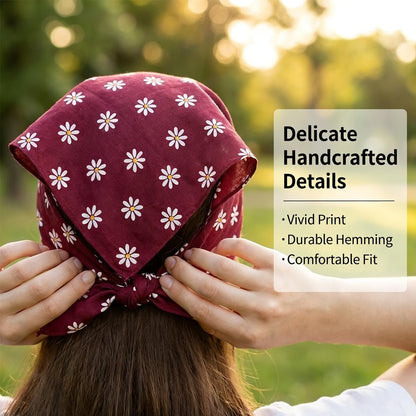 3 PCS Floral Hair Bandanas for Women - Boho Head Wraps Daisy Print Chiffon Scarf with Ties - Fashion Beach Hair Accessories for Thin Thick Curly Hair