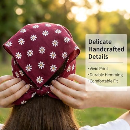 3 PCS Floral Hair Bandanas for Women - Boho Head Wraps Daisy Print Chiffon Scarf with Ties - Fashion Beach Hair Accessories for Thin Thick Curly Hair