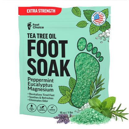 Foot Choice Tea Tree Oil Foot Soak with Epsom Salt - Toenail Repair, Odor Elimination & Callus Softening - Soothes Tired, Sore Feet & Itchy Skin - Made in USA, 16 oz