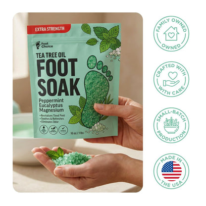 Foot Choice Tea Tree Oil Foot Soak with Epsom Salt - Toenail Repair, Odor Elimination & Callus Softening - Soothes Tired, Sore Feet & Itchy Skin - Made in USA, 16 oz