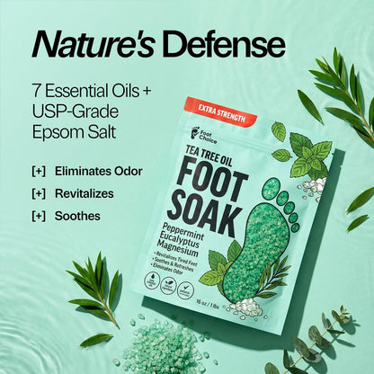 Foot Choice Tea Tree Oil Foot Soak with Epsom Salt - Toenail Repair, Odor Elimination & Callus Softening - Soothes Tired, Sore Feet & Itchy Skin - Made in USA, 16 oz