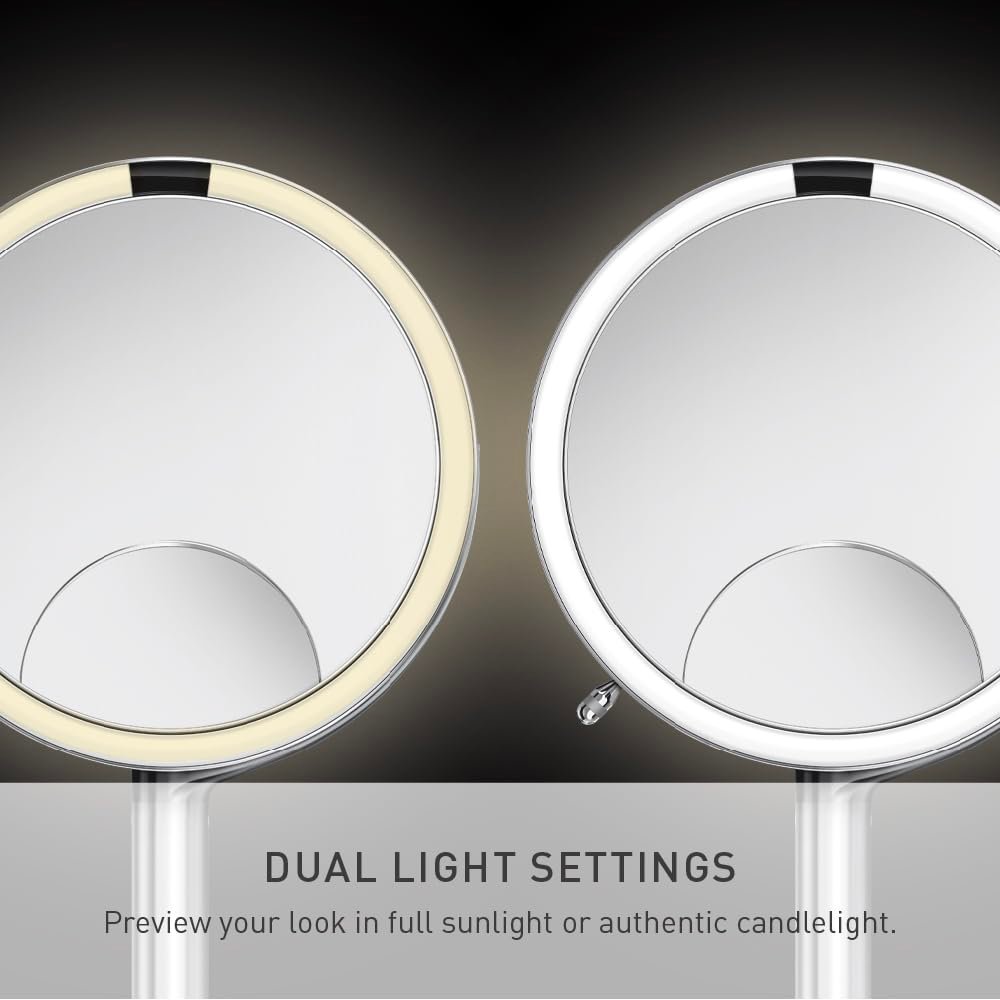 simplehuman Sensor Mirror Trio - 1X, 5X, 10X Magnification, Round Rechargeable Beauty Makeup Mirror with Tru-Lux Full-Spectrum Light, Brushed Stainless Steel Avelisse