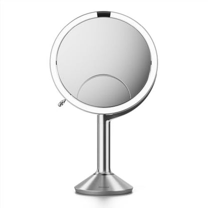 simplehuman Sensor Mirror Trio - 1X, 5X, 10X Magnification, Round Rechargeable Beauty Makeup Mirror with Tru-Lux Full-Spectrum Light, Brushed Stainless Steel Avelisse