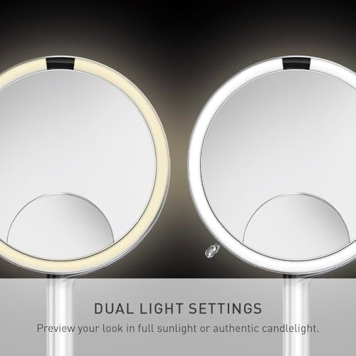 simplehuman Sensor Mirror Trio - 1X, 5X, 10X Magnification, Round Rechargeable Beauty Makeup Mirror with Tru-Lux Full-Spectrum Light, Brushed Stainless Steel Avelisse