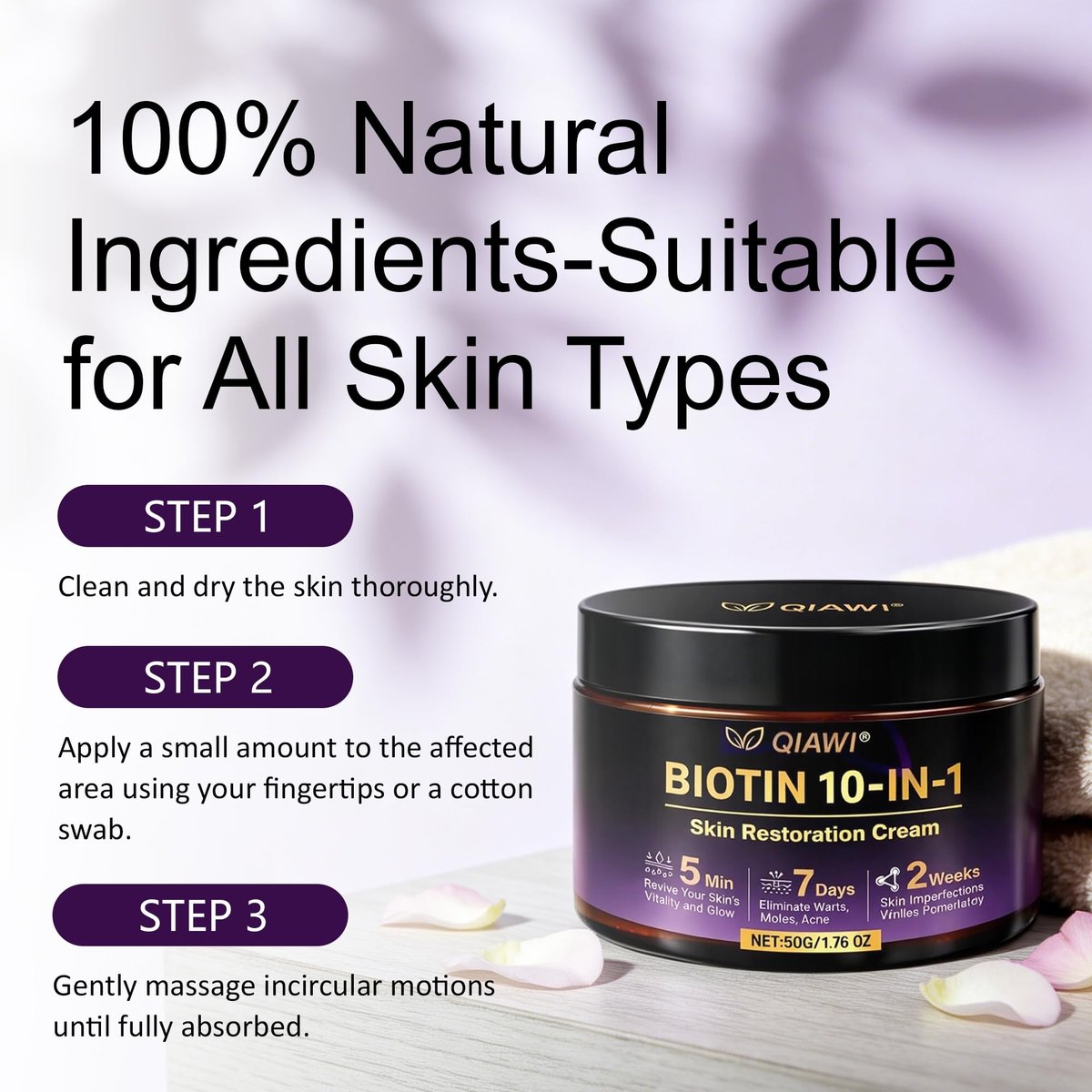 Kerarose QIAWI Biotin 10-in-1 Skin Care Cream for Face & Neck – 50g (1.05 Fl Oz) Avelisse