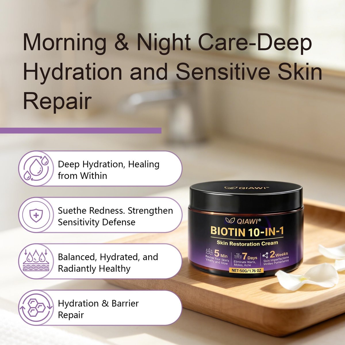 Kerarose QIAWI Biotin 10-in-1 Skin Care Cream for Face & Neck – 50g (1.05 Fl Oz) Avelisse