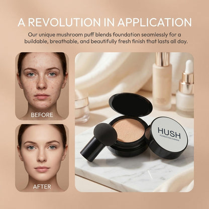 Hush Glow Foundation for Mature Skin - Lightweight Cushion Foundation with Hyaluronic Acid & Peptides, Natural Coverage, Warm Tone Avelisse