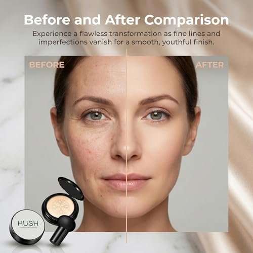 Hush Makeup Foundation - Glow Foundation for Older Women – Korean Warm Tone CC Mushroom Air Glow Foundation, Full Coverage Long-Lasting BB Cream Cushion Foundation, Natural Radiant Finish (Natural Color, 1 Fl Oz) Avelisse