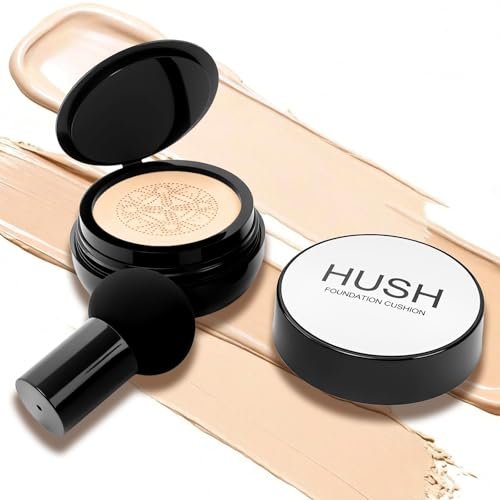 Hush Glow Foundation for Mature Skin - Lightweight Cushion Foundation with Hyaluronic Acid & Peptides, Natural Coverage, Warm Tone Avelisse