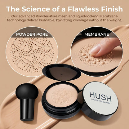 Hush Glow Foundation for Mature Skin - Lightweight Cushion Foundation with Hyaluronic Acid & Peptides, Natural Coverage, Warm Tone Avelisse