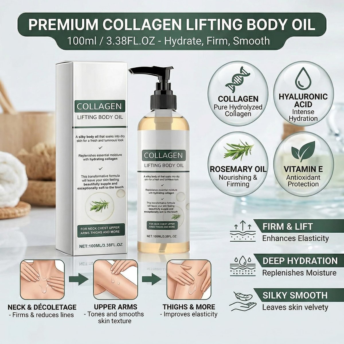 Collagen Lifting Body Oil After Shower – Skin Tightening & Firming Moisturizer Avelisse