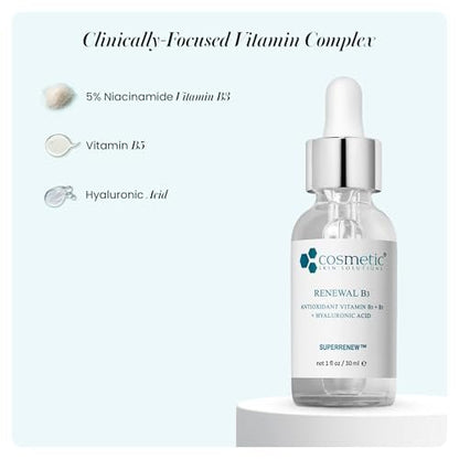 Renewal B3 Serum – 5% Niacinamide with Hyaluronic Acid & Vitamin B5 – Hydrating Face Serum for Dry & Dehydrated Skin – Improves Fine Lines, Uneven Tone & Enlarged Pores – 1 Fl Oz