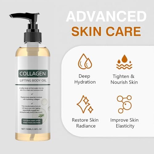 Krajiyya Collagen Magic Body Oil – Firming, Moisturizing & Anti-Aging Silk Body Oil for Women & Men, Lightweight Non-Greasy, 3.38 fl oz Avelisse