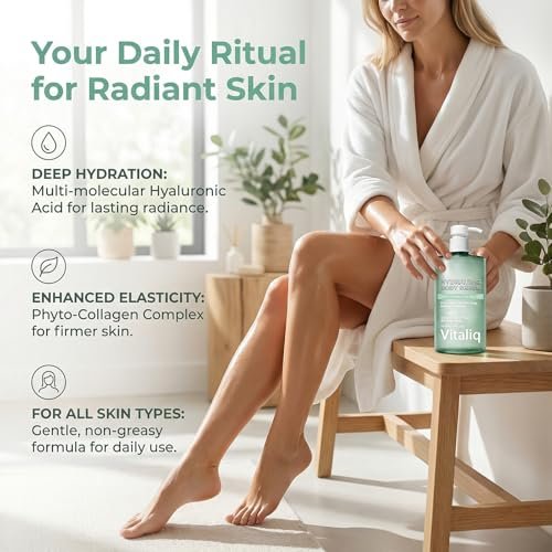 VITALIQ Hydrating Body Serum - Lightweight HA Moisturizer for Dry Skin & Crepey Arms, 13 Fl Oz Avelisse
