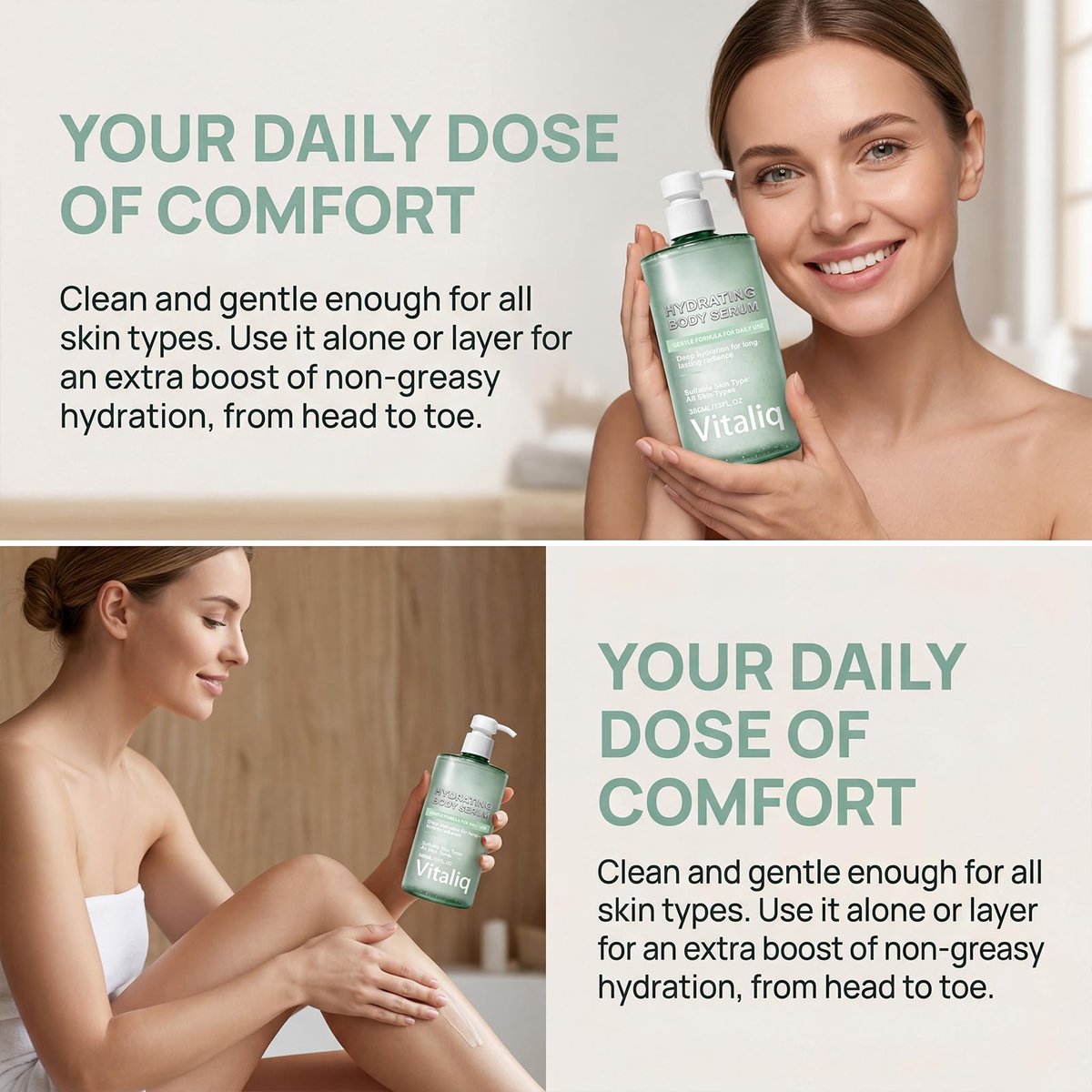 VITALIQ Hydrating Body Serum - Lightweight HA Moisturizer for Dry Skin & Crepey Arms, 13 Fl Oz Avelisse