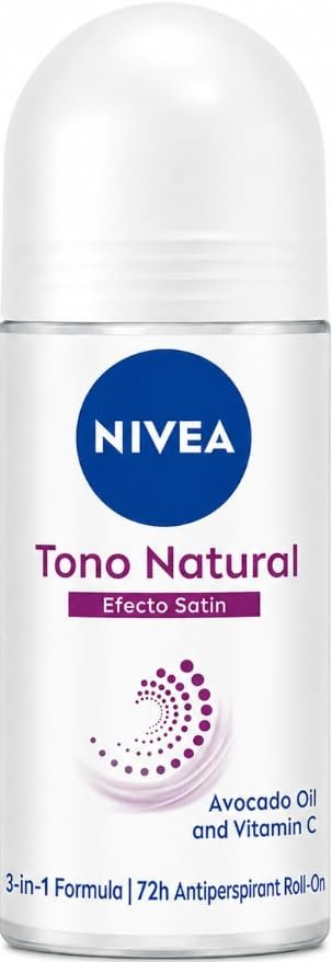 NIVEA Aclarado Tono Natural Efecto Satin Roll-On Deodorant 50ml – 72H Odor Protection & Smooth Underarm Care with Avocado Oil & Vitamin C Avelisse