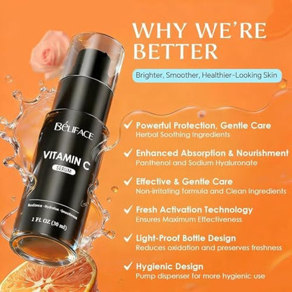 Vitamin C Serum for Face - CE Ferulic Acid Facial Serum for Dark Spots, Uneven Tone & Fine Lines – Paraben-Free – 30ml Brightening & Hydrating Serum