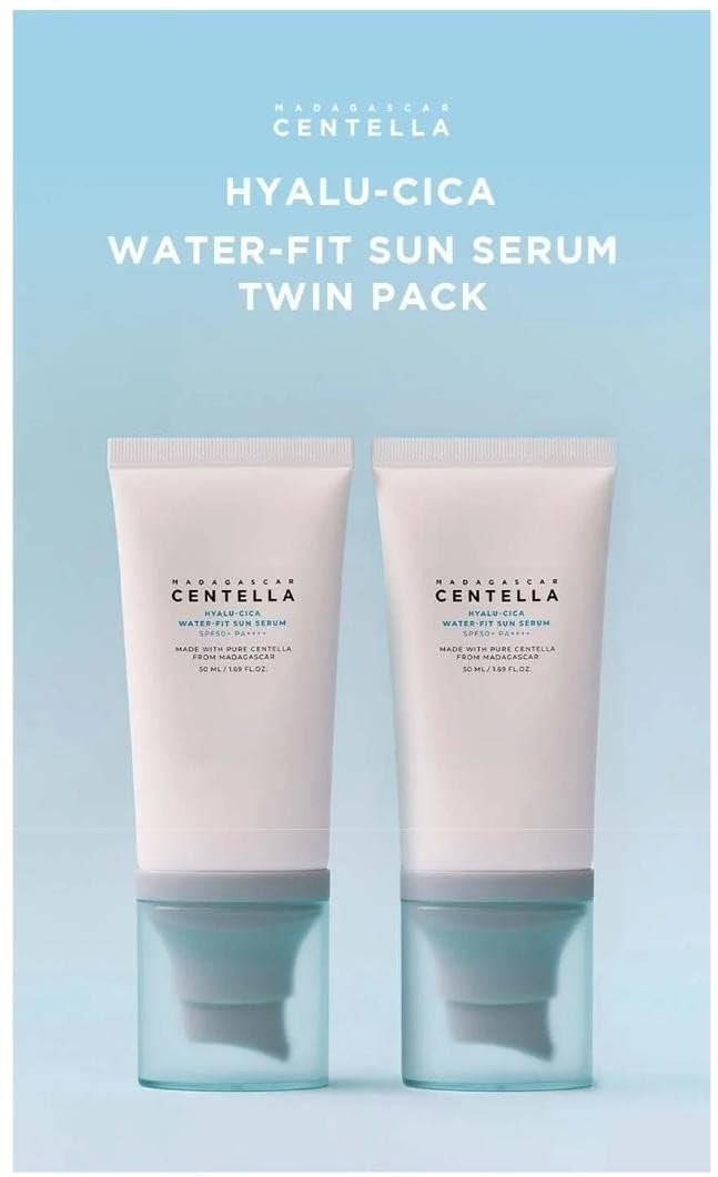 Centella Hyalu-Cica Water-Fit Sun Serum SPF 50 - Korean Sunscreen with Hyaluronic Acid, No White Cast, 50ml (2 Pack) Avelisse