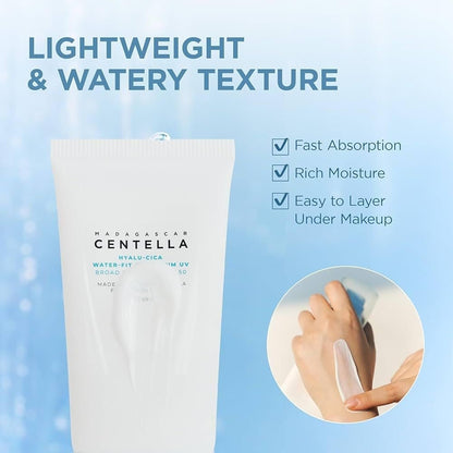 Centella Hyalu-Cica Water-Fit Sun Serum SPF 50 - Korean Sunscreen with Hyaluronic Acid, No White Cast, 50ml (2 Pack) Avelisse