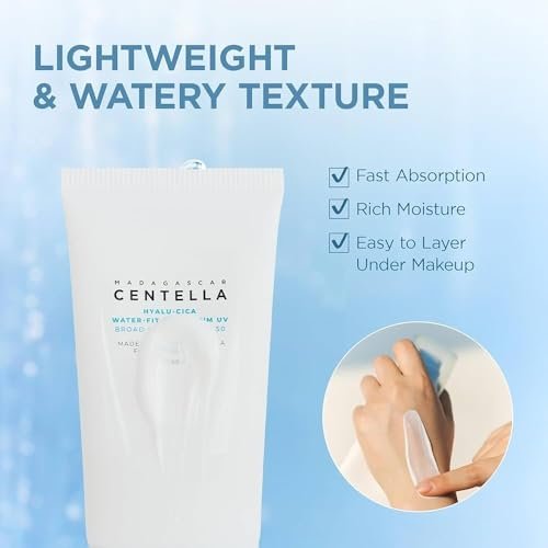Centella Hyalu-Cica Water-Fit Sun Serum SPF 50 - Korean Sunscreen with Hyaluronic Acid, No White Cast, 50ml (2 Pack) Avelisse