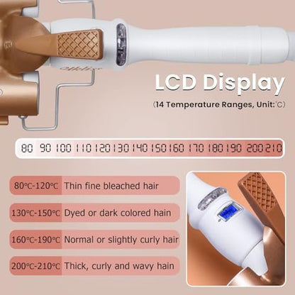 Large 3 Barrel Curling Iron - 1.25" Ceramic Tourmaline Waver for Beach Waves, LCD Adjustable 14 Temperatures 80-210°C, 32mm Hair Curlers Avelisse