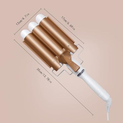 Large 3 Barrel Curling Iron - 1.25" Ceramic Tourmaline Waver for Beach Waves, LCD Adjustable 14 Temperatures 80-210°C, 32mm Hair Curlers Avelisse