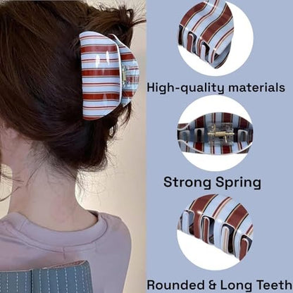 2-Pack Striped Claw Clips for Women – Polka Dot & Plaid Acrylic Hair Clips, Medium Size for Half-Up Styles