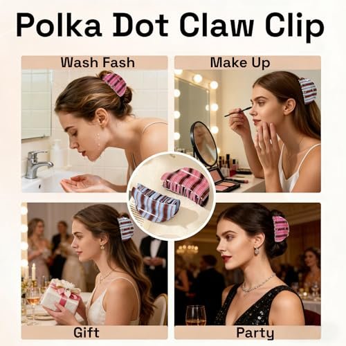 2-Pack Striped Claw Clips for Women – Polka Dot & Plaid Acrylic Hair Clips, Medium Size for Half-Up Styles - görsel 7
