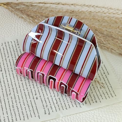 2-Pack Striped Claw Clips for Women – Polka Dot & Plaid Acrylic Hair Clips, Medium Size for Half-Up Styles - görsel 9