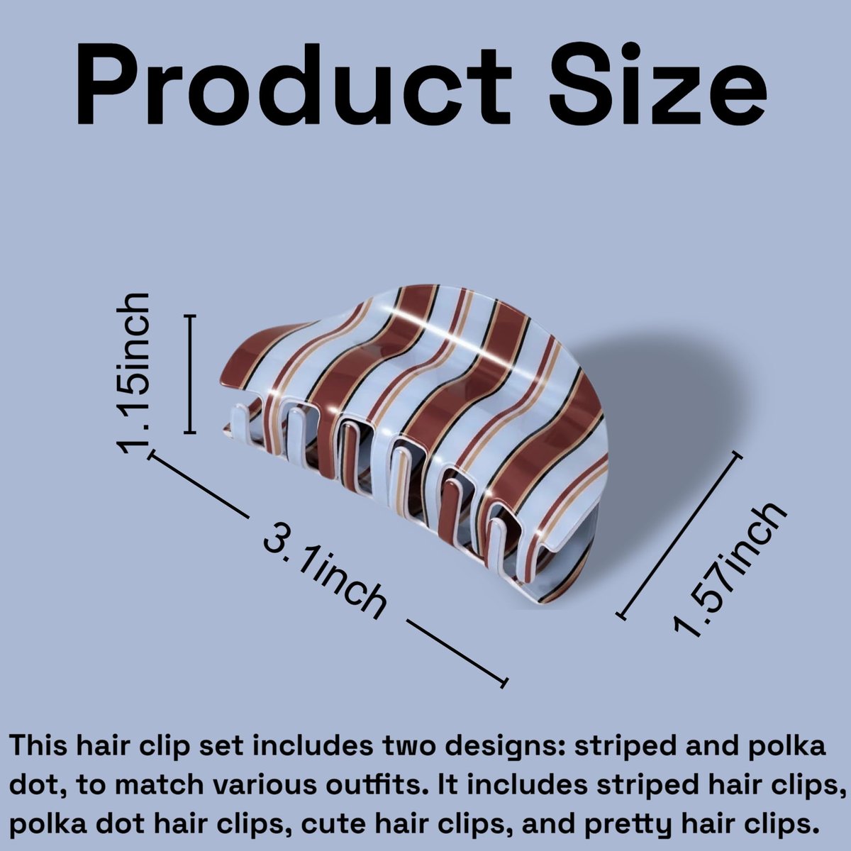 2-Pack Striped Claw Clips for Women – Polka Dot & Plaid Acrylic Hair Clips, Medium Size for Half-Up Styles - görsel 4
