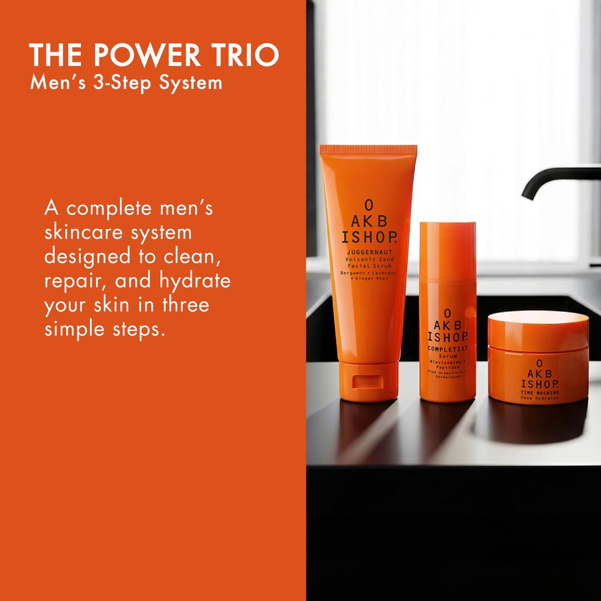 Oak Bishop Men’s Anti Aging Skincare Set – 3 Step Routine with Volcanic Face Scrub, Peptide Serum & Face Moisturizer for Smooth, Hydrated Skin – Made in USA - görsel 3